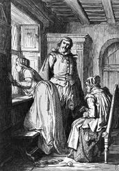 Klaerchen čeká na Egmonta, ilustrace k Egmontovi, tragédie Johanna Wolfganga von Goethe (1749-1832), dřevoryt podle kresby Ferdinanda Rothbarta (1823-1899)