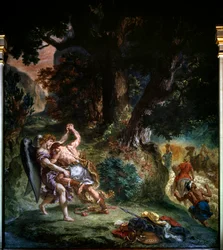 Zápas Jákoba s andělem, detail z roku 1860: obraz Eugèna Delacroixe (1798-1863), kostel Saint-Sulpice, Paříž.