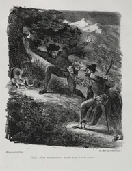 Ilustrace pro Faust: Faust a Méphistophélés v horách Hartz, 1828.