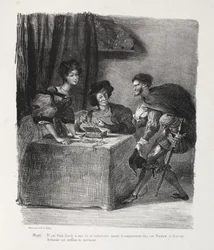 Ilustrace pro Fausta: Méphistophelés je v Marthe, 1828.