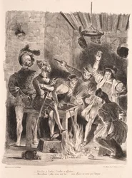 Ilustrace pro Fausta: Méphistophélés ve studentské krčmě, 1828.