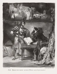 Mefistofeles objevující se ve Faustovi (Mefisto se objevuje jako Faust). 1828