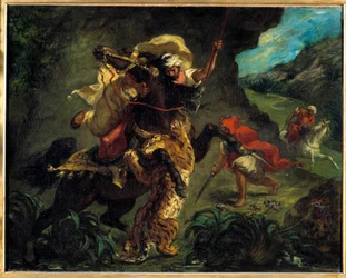 Orientalismus: "" Lov na tygry"" Obraz Eugene Delacroix (1798-1863) 1854 Sun. 0,73x0,92 m Paříž, musee d