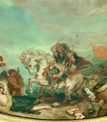 Zobrazení Attily (395-453), krále kmene Hunů. Detail fresky Eugèna Delacroixe (1798-1863), zdobící kopuli knihovny Národního shromáždění (Palais Bourbon), 1843, Paříž