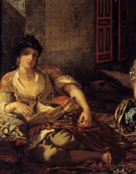 Ženy z Alžíru v jejich bytě Detail. Obraz Eugena Delacroixe (1798-1863) 1834 Rozm. 1,80 x 2,29 m Paříž. muzeum Louvre
