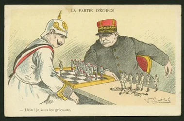 Pohlednice, satirický v barvách: Hein! I Snack You - Válka 14-18, Německo Prusko - William II, Joffre, Vojáci Ilustrace Gottlob (1873-1935)