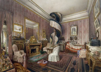 Ložnice, akvarel od Fernanda Pelez de Cordova (1820-1899)
