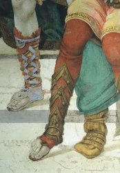 Detail obuvi, svatý Filip apoštol před chrámem Mars v Hierapolis