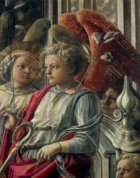 Madona s dítětem s anděly a svatými, nazývaná také Panna Maria Ducha svatého nebo Barbadori oltářní obraz od Filippa Lippiho (asi 1406-1469), tempera na dřevě, 208x244 cm