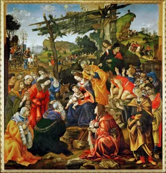 Klanění mudrců (tempera na dřevě)