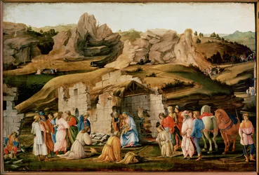 Klanění tří mudrců (tempera na dřevě)