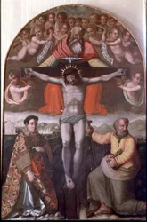 Trojice s SS. Stephen a Philip, centrální panel oltářního obrazu (tempera na panelu)