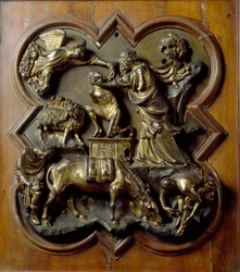 Oběť Izáka. Basreliéf vytvořený Filippem Brunelleschim (1377-1446)