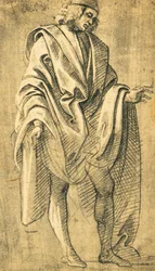 Studie lidské mužské postavy, kresba tužkou od Filippa Lippiho (asi 1457-1504)
