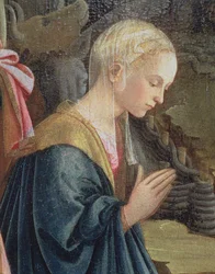 Narození Páně, detail zobrazující Madonu, 1470
