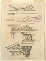 Kresba, Studie pro entablatury a fronton, asi 1770