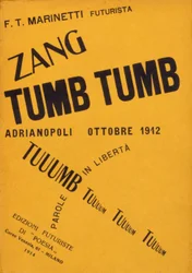 Obálka knihy Filippo Tommaso Marinetti ""Zang Tumb Tumb"" z roku 1912. soukromá sbírka Milán