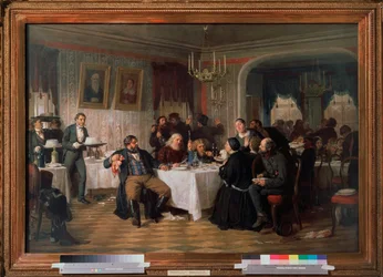 Kupcova pohřební hostina - Obraz Firse Sergejeviče Zhuravieva (1836-1901), olej na plátně, kolem roku 1870, ruské umění 19. století - Státní Treťjakovská galerie, Moskva