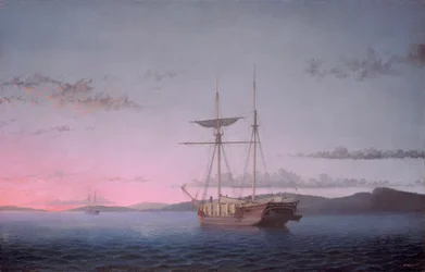 Lumber Schooners na večer na Penobscot Bay