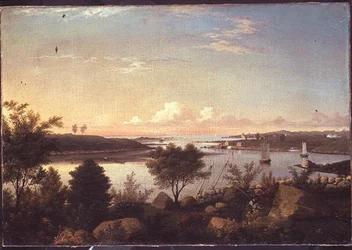 Řeka Annisquam při pohledu na Ipswich Bay (ropa na palubě)