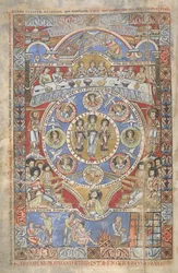 Přidat. 17738, f.3v Exegeze úvodních veršů Knihy Job, ilustrace z 