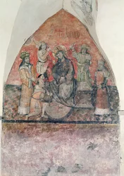 Kristus korunovaný trnovou korunou, nástěnná malba v kryptě, asi 1480-1540
