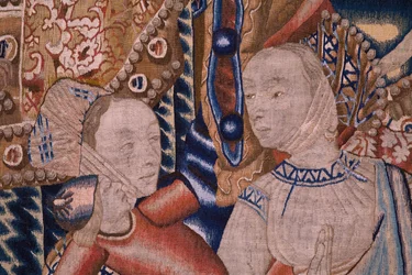 Vlámský gobelín. Průjezd Rudým mořem (Paso del Mar Rojo). Cca 1490. Detail.