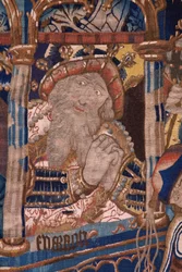 Vlámský gobelín. Průjezd Rudým mořem (Paso del Mar Rojo). Cca 1490. Detail.