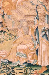 Vlámský gobelín. Série Kniha Judita. Vraťte se do Bethulie (Regreso a Betulia). Osmý gobelín v sérii. Výroba Nizozemsko, Brusel(?). Druhá polovina 16. století. Tkanina Vlna. Umístění Kostel svatého Mikuláše z Bari (otevřeno muzeum