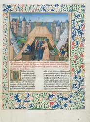 MS W201 f.147 Mírová smlouva z Chroniques dAngleterre (Vol.IV) 1475-80 (tempera na pergamenu)