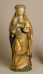 Madonna a dítě, škola Mechelen, cca 1500 (polychromovaný a zlacený dub)