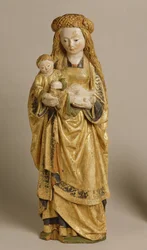 Madonna a dítě, škola Mechelen, cca 1500 (polychromovaný a zlacený dub)