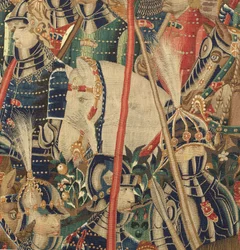 Farní muzeum tapisérií (Parish Museum of Pastrana Tapestries). Vlámský gobelín. Conquest of Tanger (Taking of Tanger, De inname van Tanger). Seriál Dobytí portugalského krále Alfonse I. Tournai. Vlna a hedvábí