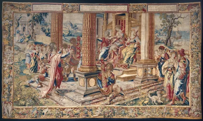 Svatý Pavel před Porcius Festus, král Herodes Agrippa a jeho sestra Berenice, kolem roku 1520 (vlna a hedvábí)