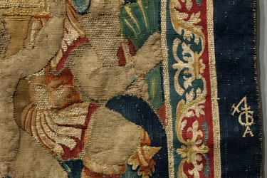 Tapiserie zobrazující dobytí krále Alfonsa V. Portugalska (Conquistas de Alfonso V de Portugal), Tournai. Detail. (Vlna a hedvábí)