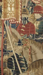 Tapiserie zobrazující dobytí krále Alfonsa V. Portugalska (Conquistas de Alfonso V de Portugal), Tournai. Detail. (Vlna a hedvábí)