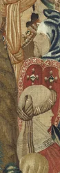 Tapiserie zobrazující dobytí krále Alfonsa V. Portugalska (Conquistas de Alfonso V de Portugal), Tournai. Detail. (Vlna a hedvábí)