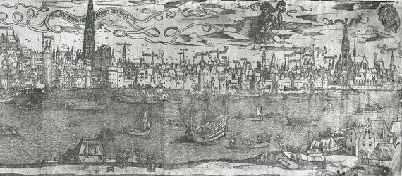 Pohled na antverpský přístav, detail pravé části, 1515-50