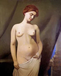 Ženský akt, zelený závěs
