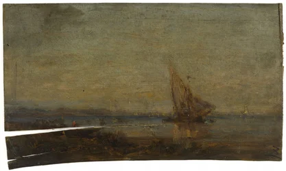 Před Martiguesem, žlutá plachta, asi 1875 (olej na dřevě)