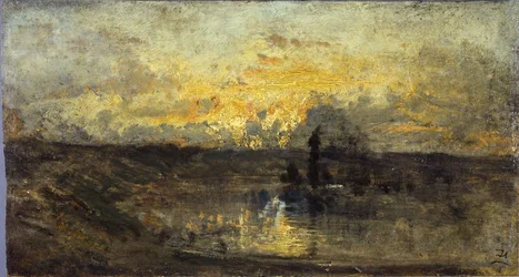 Obratník u řeky (vpředu); tři studie (vzadu), mezi lety 1850 a 1860 (olej na dřevě)