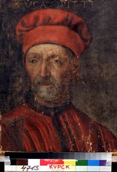 ""Portrét bohatého florentského bankéře Lucy Pitti (1394-1472)"" Dal své jméno Palazzo Pitti) Obraz florentské školy z počátku 16. století Regionální galerie umění Deineka, Kursk Rusko