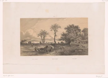 Farmářský vozík s voly v maďarské krajině Krajina v Maďarsku / Ungarische Landschaft / Paisage Húngaro (název na objektu) Postavy v krajině (název série)