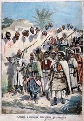Sloupec povstaleckých Maročanů zajatých v Tadla armádou sultána Abdul-Hafize, 1897.
