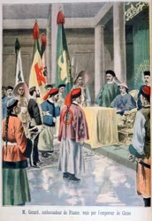 Francouzský velvyslanec Gérard před čínským císařem Guangxu, 1895