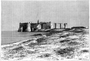 Ostrov Djerba, hrad poblíž Hunt Suk, Tunisko, c1890