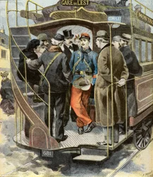 Pěšák vracející se z expedice na Madagaskar, Paříž 1896 (rytina)