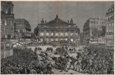 Nepokoje v Paříži proti uvedení Wagnerova „Lohengrina“ v Palais Garnier roku 1891 - Vlastenecká demonstrace na Place de l