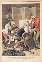 Karikatura Trojité aliance Německa, Rakouska a Itálie, z „Le Petit Journal“, červen 1896