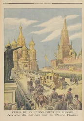 Korunovační slavnost cara Mikuláše II. (1894-1917) Příjezd korteže na Rudé náměstí, z "Le Petit Journal", 31. května 1896